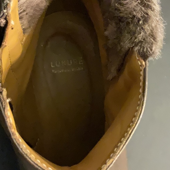 Lukure brown leather bootie with brown fur trim size 38 US size 8 - Picture 8 of 10